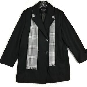 Forecaster Womens Coat Double Breasted Black Wool Blend Plaid Scarf Jacket 12